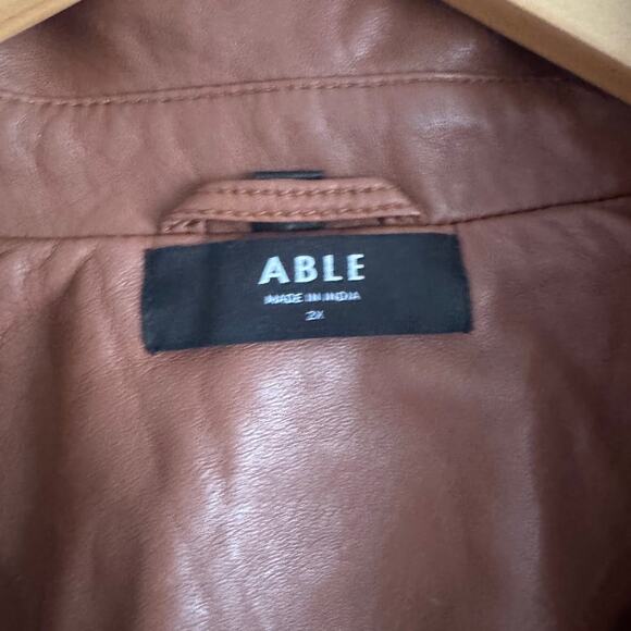 ABLE Maha Lamb Leather Jacket Whiskey Brown Plus Size 2X Moto Jacket $398 - Picture 6 of 7